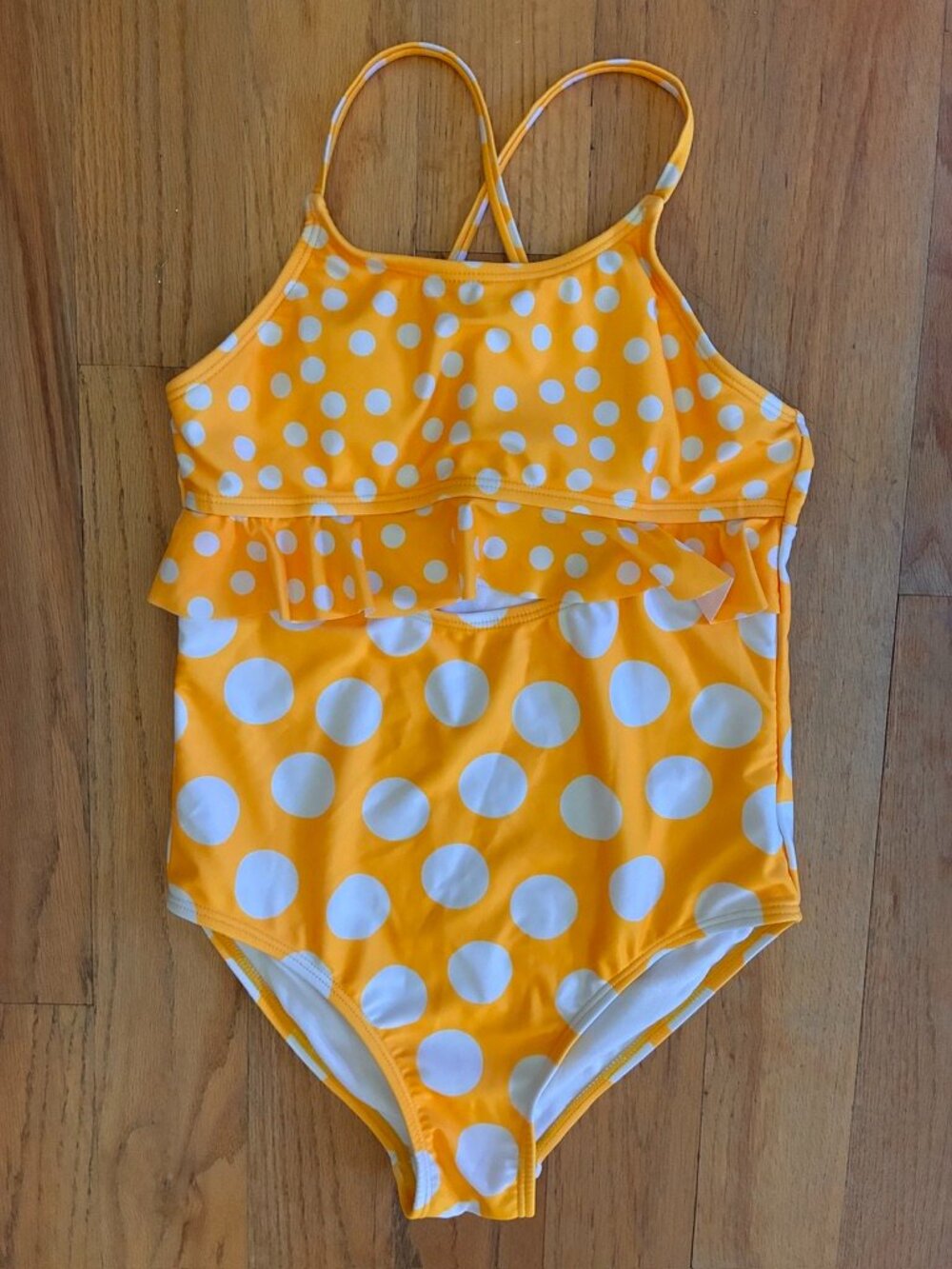 Adorable Girls Yellow Polka Dot Ruffle One-Piece Swimsuit Large Wonder Nation